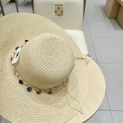 WIDE BRIM HAT MODEL 652185 IN BEIGE WOVEN STRAW