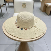 WIDE BRIM HAT MODEL 652185 IN BEIGE WOVEN STRAW