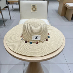 WIDE BRIM HAT MODEL 652185 IN BEIGE WOVEN STRAW