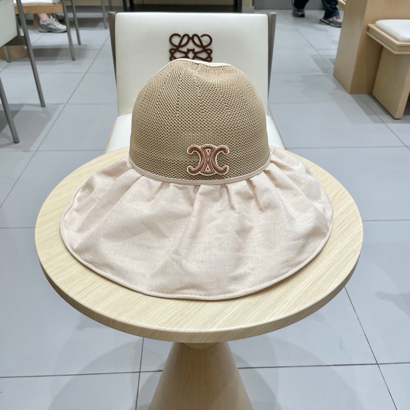 WIDE BRIM HALF HEAD HAT MODEL 650678 IN DARK BEIGE MESH FABRIC