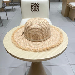 WIDE BRIM HAT MODEL 650421 IN NATURAL WITH BEIGE LEATHER STRAP RAFFIA STRAW