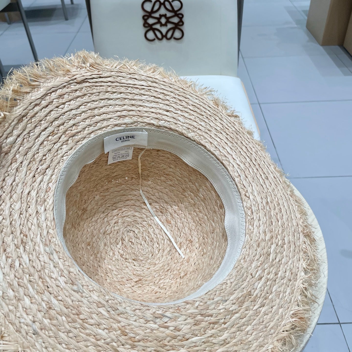WIDE BRIM HAT MODEL 650421 IN NATURAL WITH BEIGE LEATHER STRAP RAFFIA STRAW