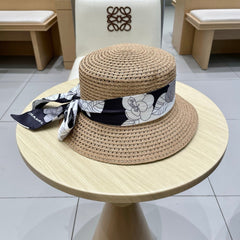 NATURAL STRAW BUCKET HAT WITH RIBBON 672771