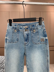 Loewe Embroidered Flared Jeans Blue Cotton