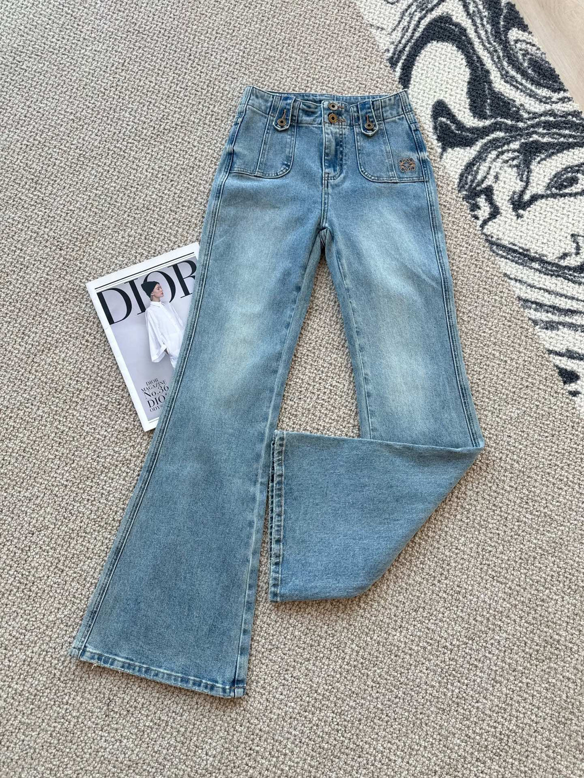 Loewe Embroidered Flared Jeans Blue Cotton