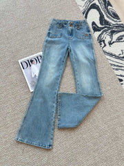 Loewe Embroidered Flared Jeans Blue Cotton