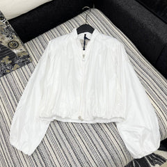 MONCLER ZIP-UP JACKET WITH STAND COLLAR IN WHITE 267977