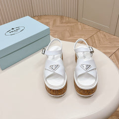 PRA WEDGE PLATFORM SANDALS WHITE CALFSKIN