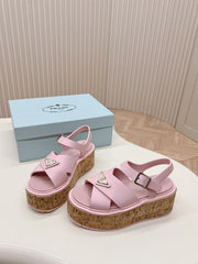 PRA WEDGE PLATFORM SANDALS PASTEL PINK CALFSKIN