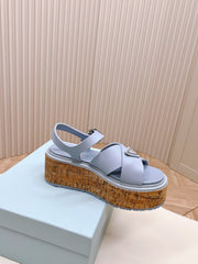 PRA WEDGE PLATFORM SANDALS SAPPHIRE CALFSKIN