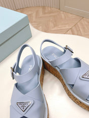 PRA WEDGE PLATFORM SANDALS SAPPHIRE CALFSKIN