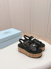 PRA WEDGE PLATFORM SANDALS BLACK CALFSKIN