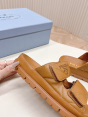 Pra Double Strap Quilted Slide 20 Tan Calfskin