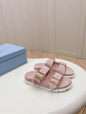 Double Buckle Strap Slides 20 Pink Suede