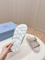 Double Buckle Strap Slides 20 Light Grey Suede