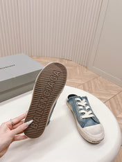 PARIS MULES IN BLUE DESTROYED DENIM AND RUBBER
