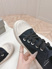 PARIS MULES IN BLACK DESTROYED DENIM AND RUBBER
