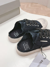 PARIS MULES IN BLACK DESTROYED DENIM AND RUBBER