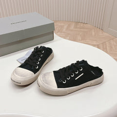 PARIS MULES IN BLACK DESTROYED DENIM AND RUBBER