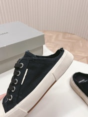 PARIS MULES IN BLACK DESTROYED DENIM AND RUBBER