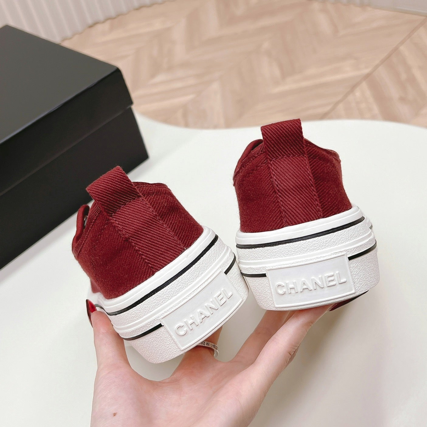 Double C Platform Biscuit Shoes Fabric Cherry Red