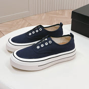 Double C Platform Biscuit Shoes Fabric Navy Blue