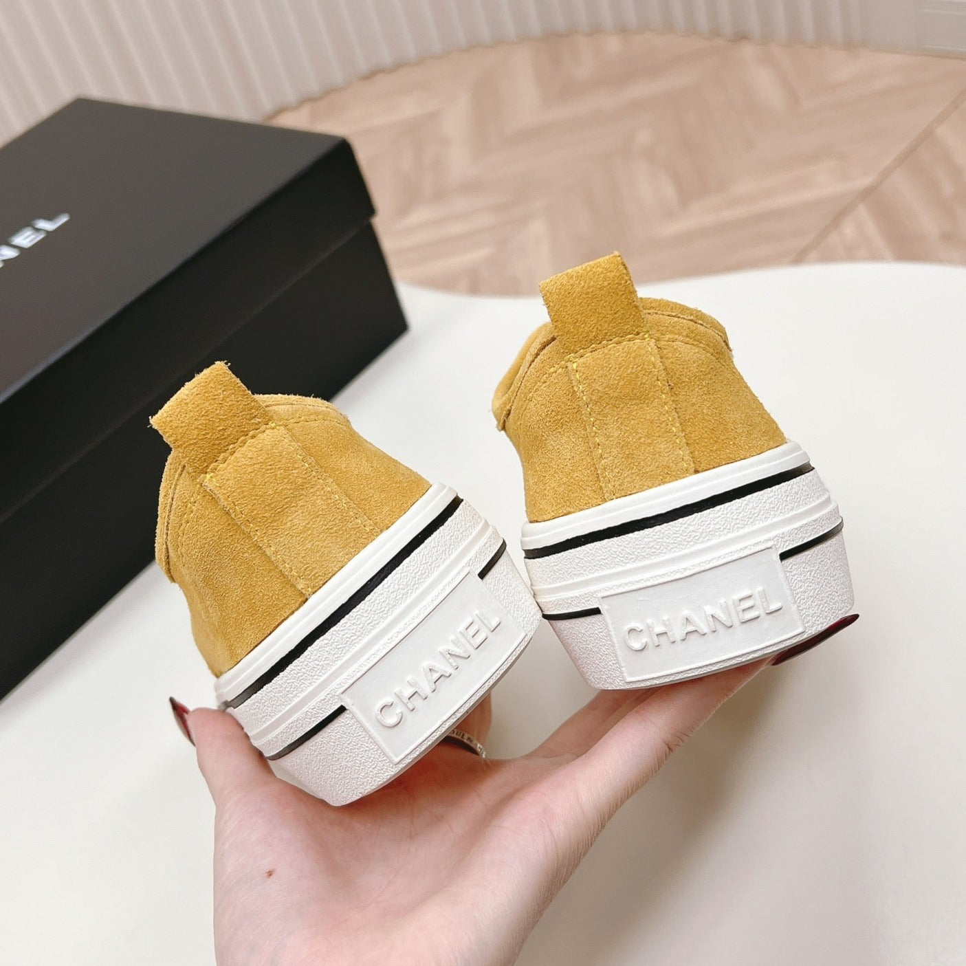 Double C Platform Biscuit Shoes Fabric Amber Yellow