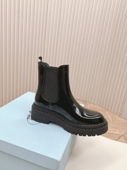 PRA BRUSHED BOOTIES GLOSSY BLACK CALFSKIN