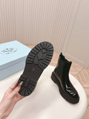 PRA BRUSHED BOOTIES GLOSSY BLACK CALFSKIN