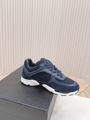 TRAINERS IN MIDNIGHT BLUE SUEDE AND CALFSKIN