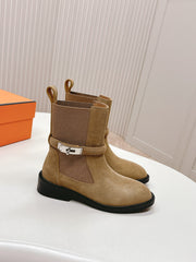 KELLY BUCKLE SHORT BOOTS IN PEANUT BROWN SUEDE