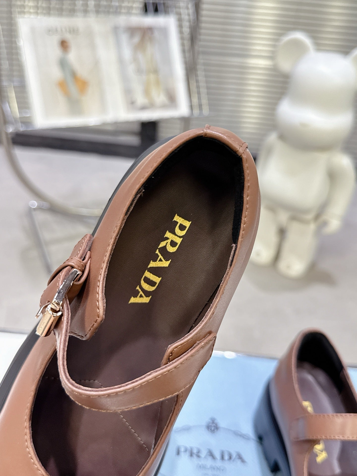 PRADA 25S PLATFORM MARY JANE SHOES IN BROWN CALFSKIN STYLE 1