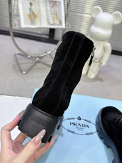 PRADA 25S WARRIOR BOOTS IN BLACK SUEDE