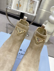 PRADA 25S RETRO PLATFORM MARTIN ANKLE BOOTS IN BEIGE SUEDE