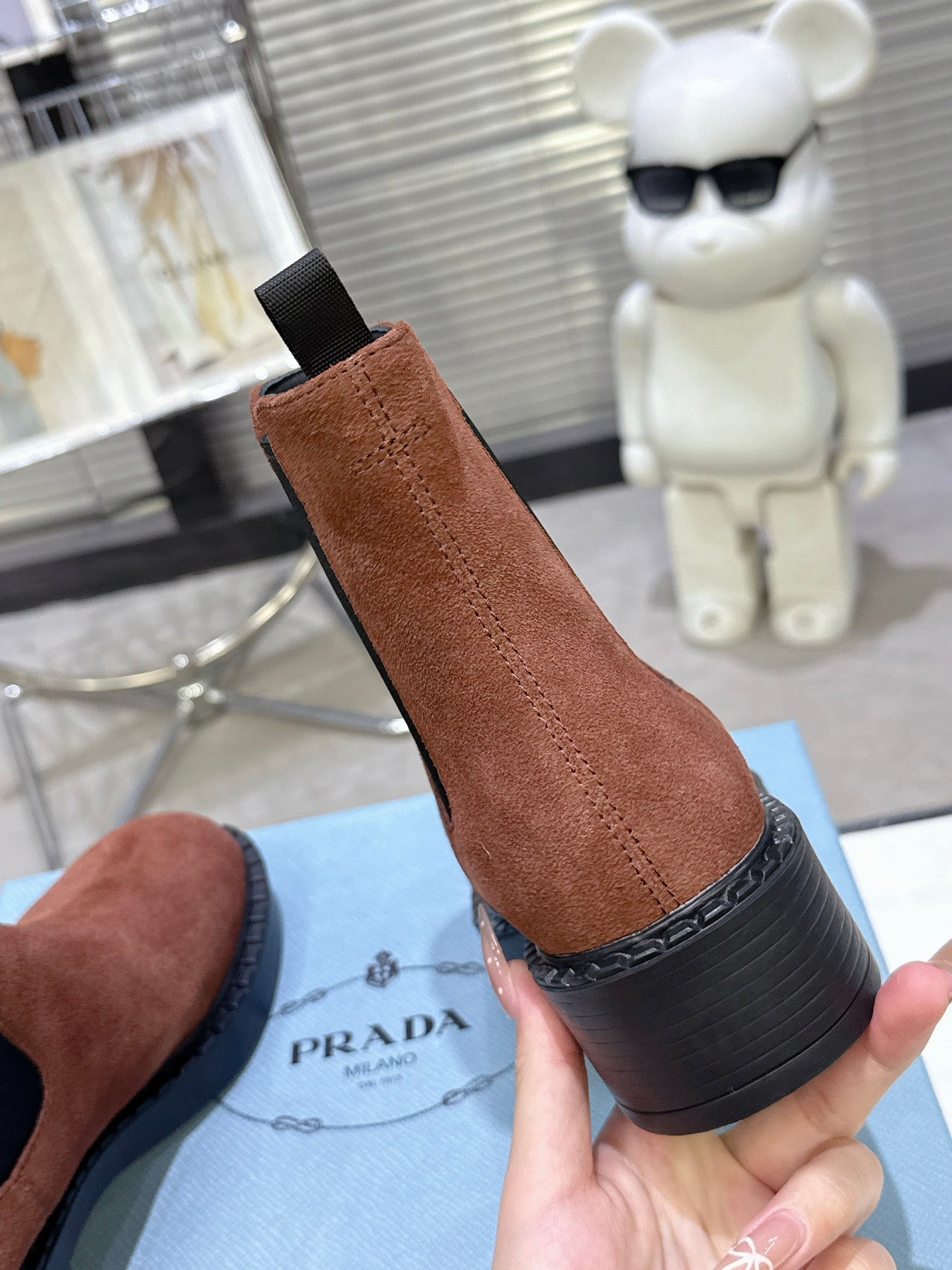 PRADA 25S RETRO PLATFORM MARTIN BOOTS IN BROWN SUEDE