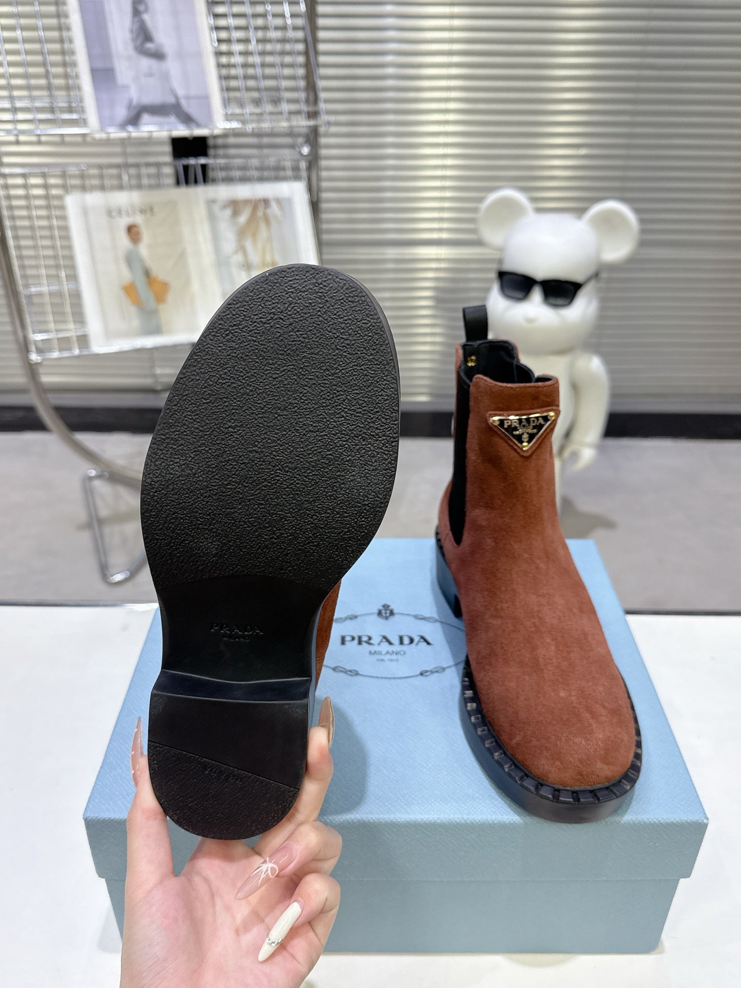 PRADA 25S RETRO PLATFORM MARTIN BOOTS IN BROWN SUEDE