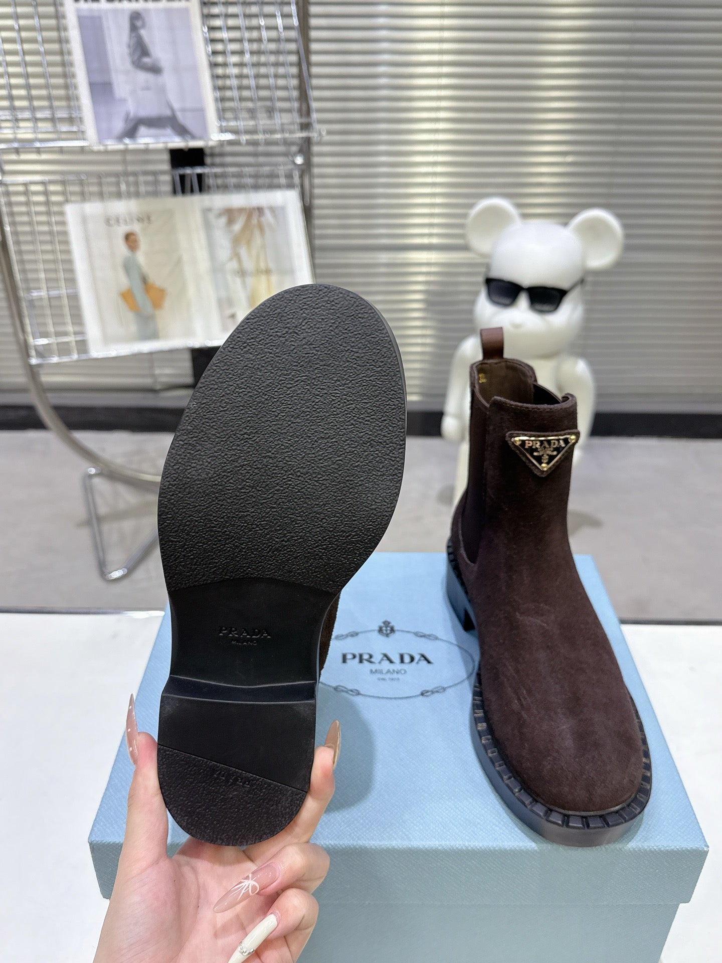 PRADA 25S RETRO PLATFORM MARTIN BOOTS IN DARK BROWN SUEDE