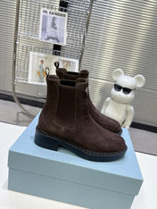 PRADA 25S RETRO PLATFORM MARTIN BOOTS IN DARK BROWN SUEDE