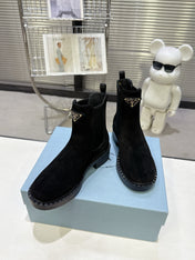 PRADA 25S RETRO PLATFORM MARTIN BOOTS IN BLACK SUEDE