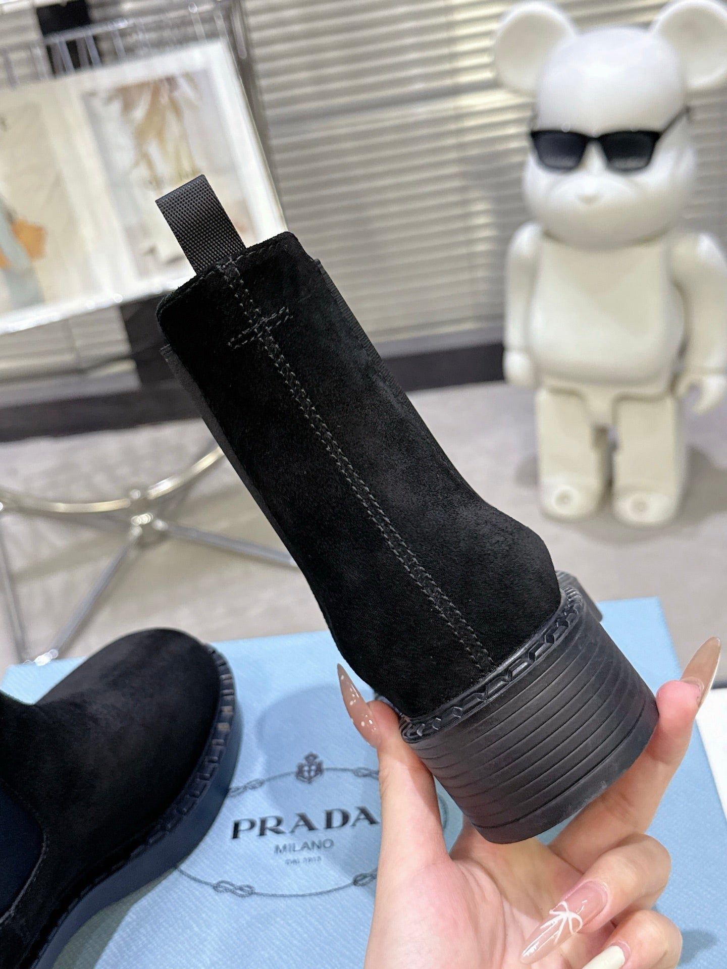 PRADA 25S RETRO PLATFORM MARTIN BOOTS IN BLACK SUEDE