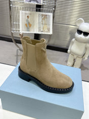 PRADA 25S RETRO PLATFORM MARTIN BOOTS IN BEIGE SUEDE