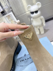 PRADA 25S RETRO PLATFORM MARTIN BOOTS IN BEIGE SUEDE