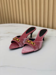 SL CHAIN ATTACH HEELED MULES BLUSH PINK VELVET