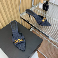 SL CHAIN ATTACH HEELED MULES INDIGO DENIM