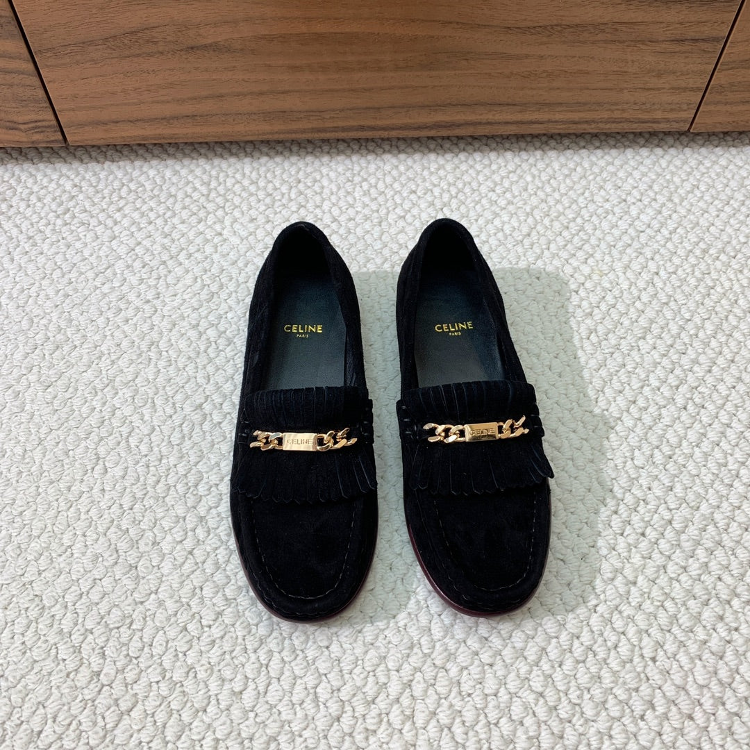 LUCO LOAFER WITH FRINGES IN BLACK SUEDE