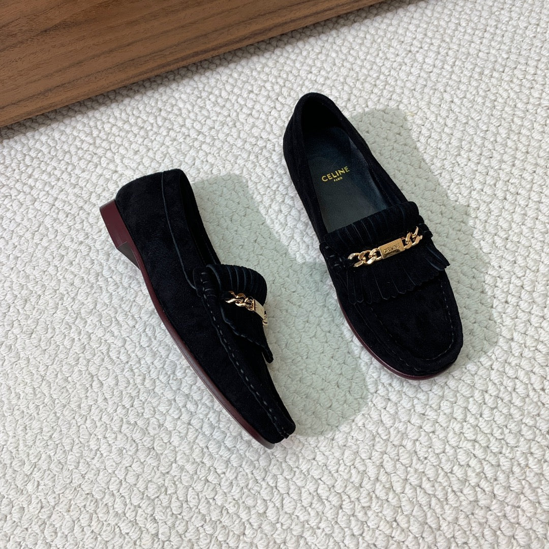 LUCO LOAFER WITH FRINGES IN BLACK SUEDE