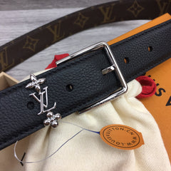 LV BLOOM 30MM BELT BLACK CALFSKIN SILVER HARDWARE