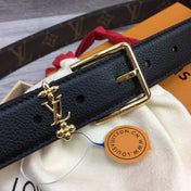 LV BLOOM 30MM BELT BLACK CALFSKIN GOLD HARDWARE