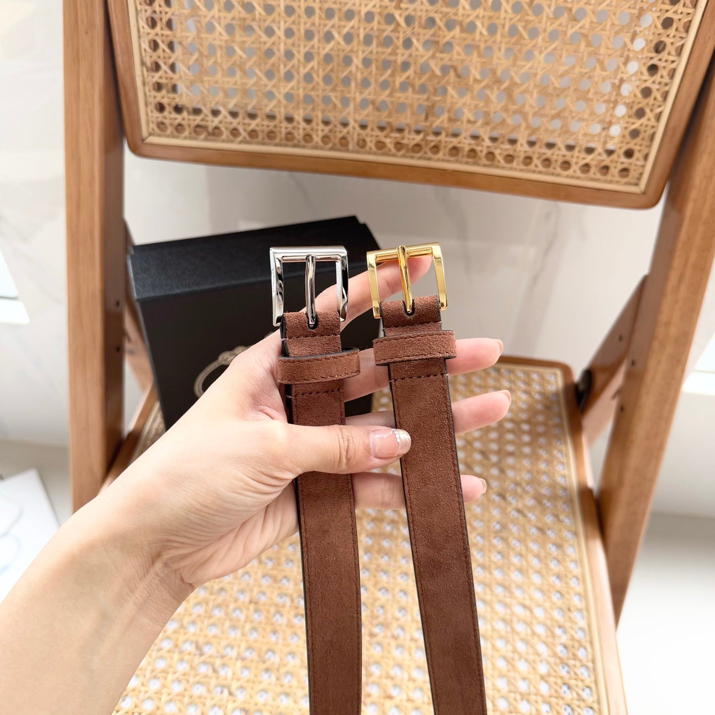 PRADA 25S BELT 25 MM IN BROWN SUEDE 542643