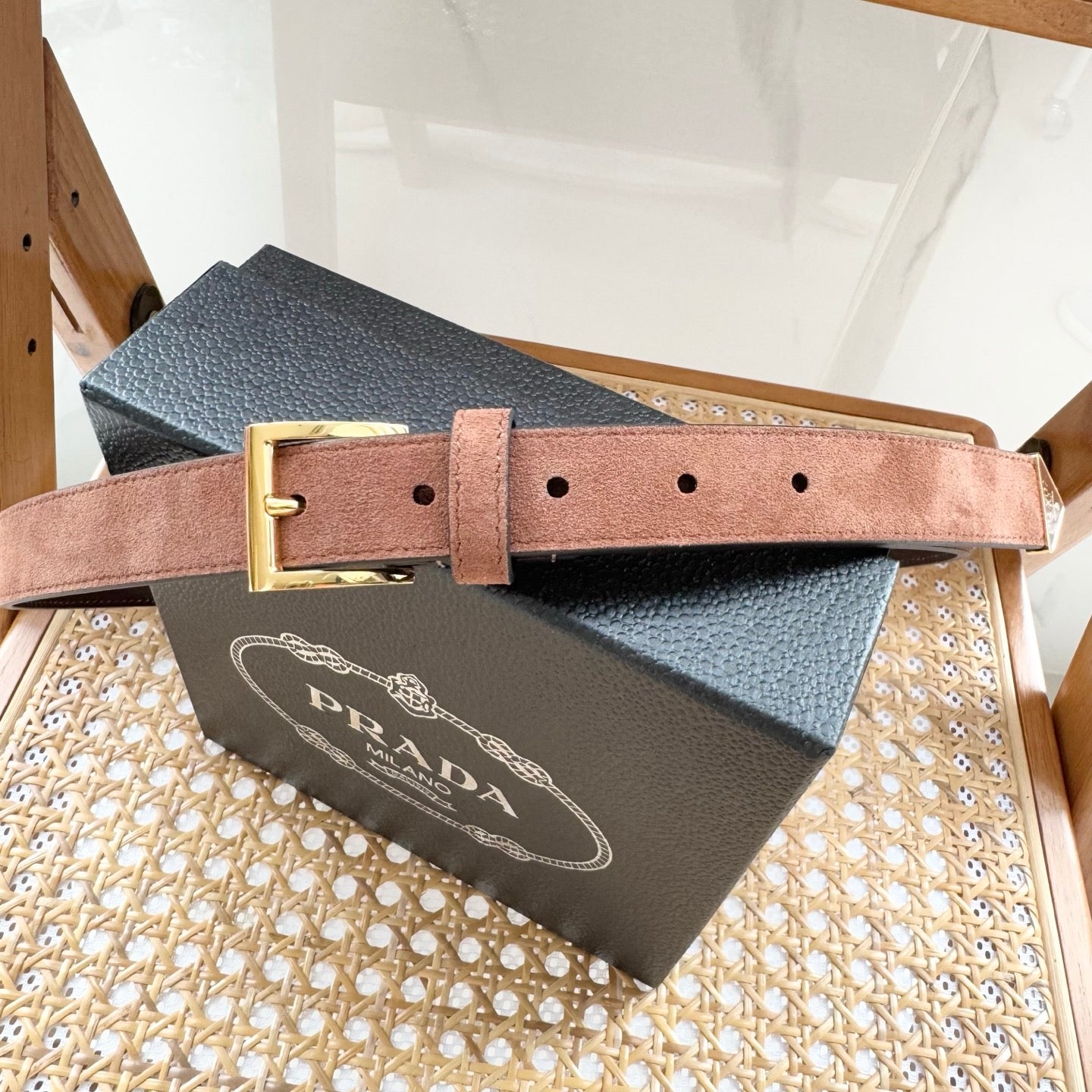 PRADA 25S BELT 25 MM IN BROWN SUEDE 542643